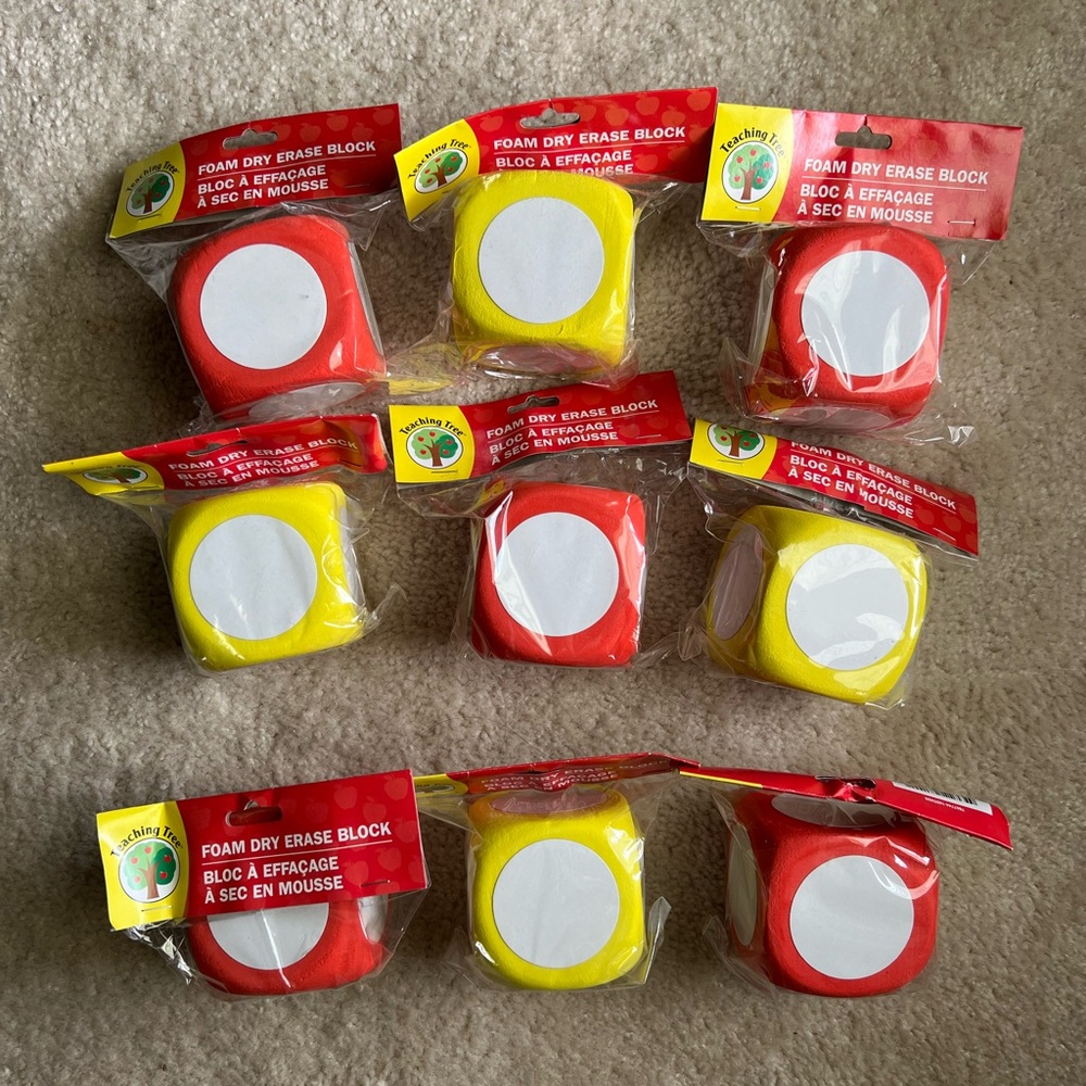 Dry Erase Foam Block Dice - Red and Yellow - 9 Pack